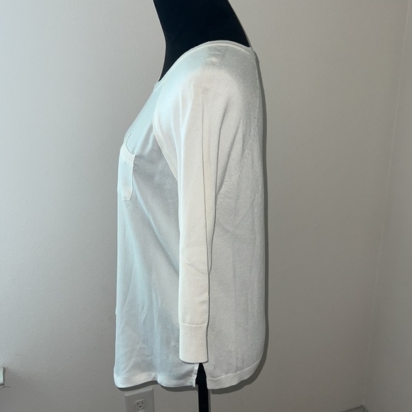 Neiman Marcus mixed media ivory sweater top 3/4 sleeves Sz S - Picture 2 of 6